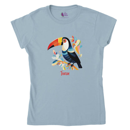 light blue t-shirt with a toucan print