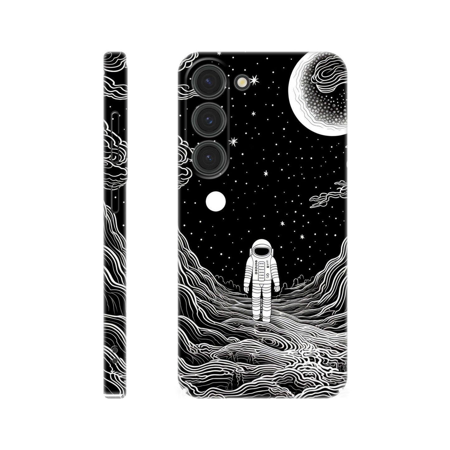 Discover Cosmic Elegance: Monochromatic Spaceman Slim Phone Case