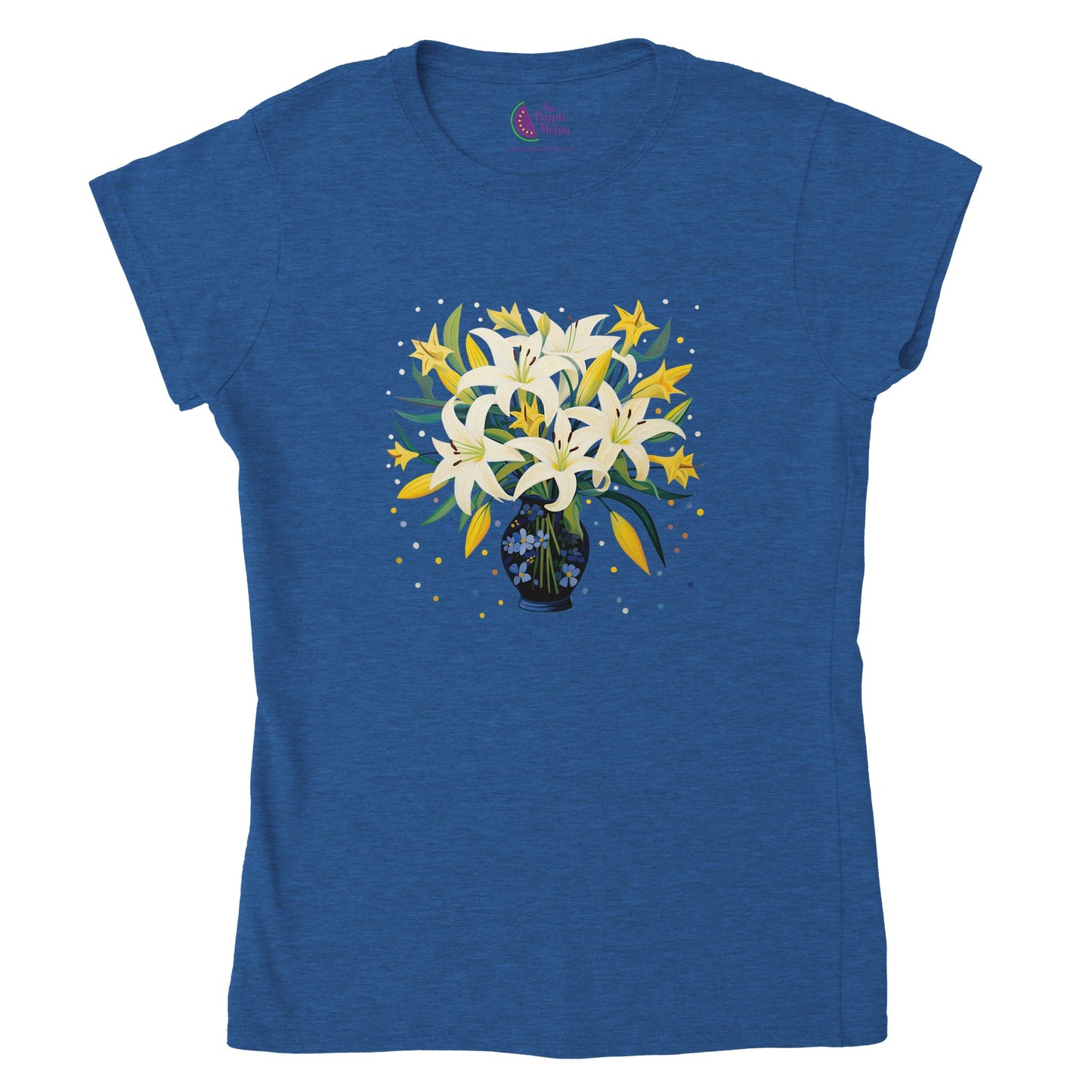 Heather Blue t-shirt with a christmas lilies print