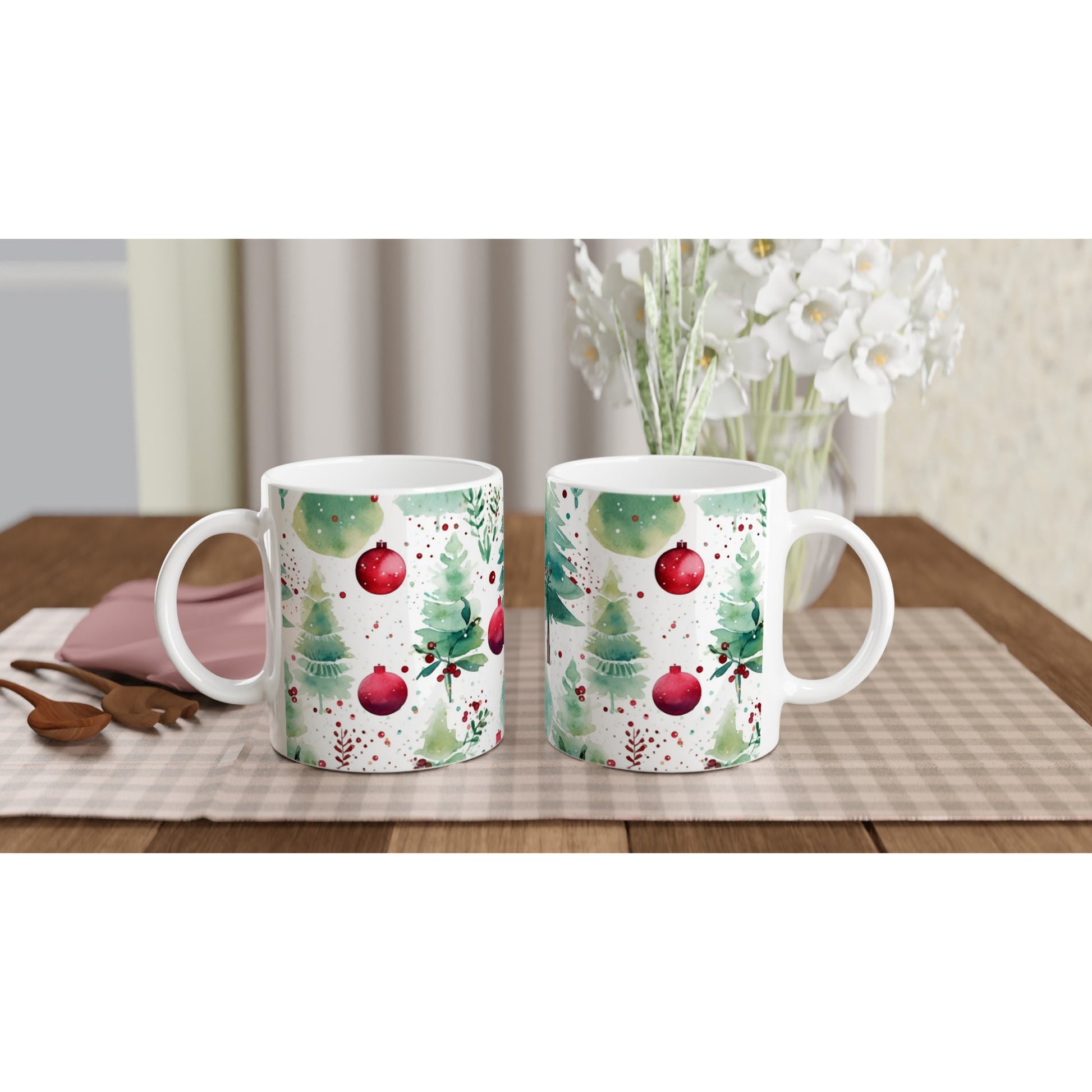 11oz Coffee mug with christmas tree & baubles print