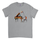 sports grey t-shirt with an abstract giraffe pianist print