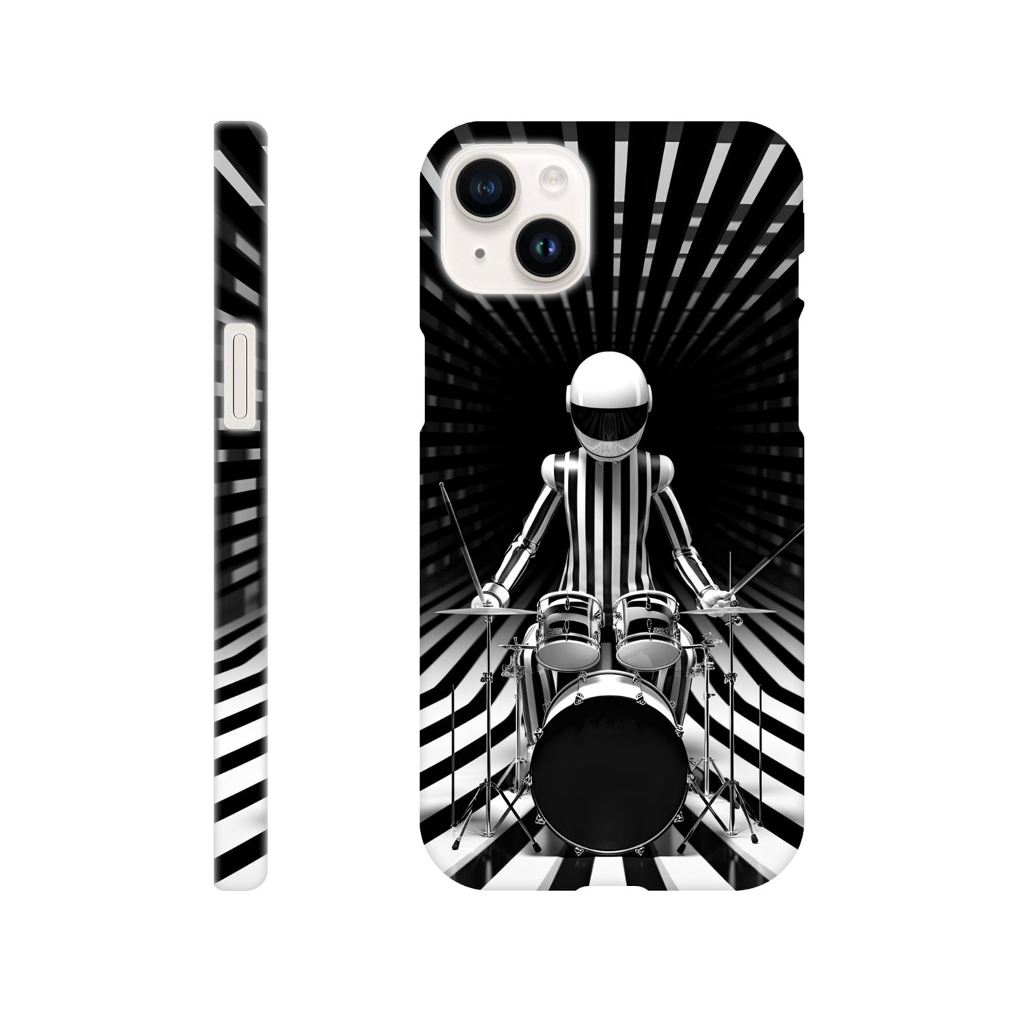 Op-art spaceman drummer print on phone case