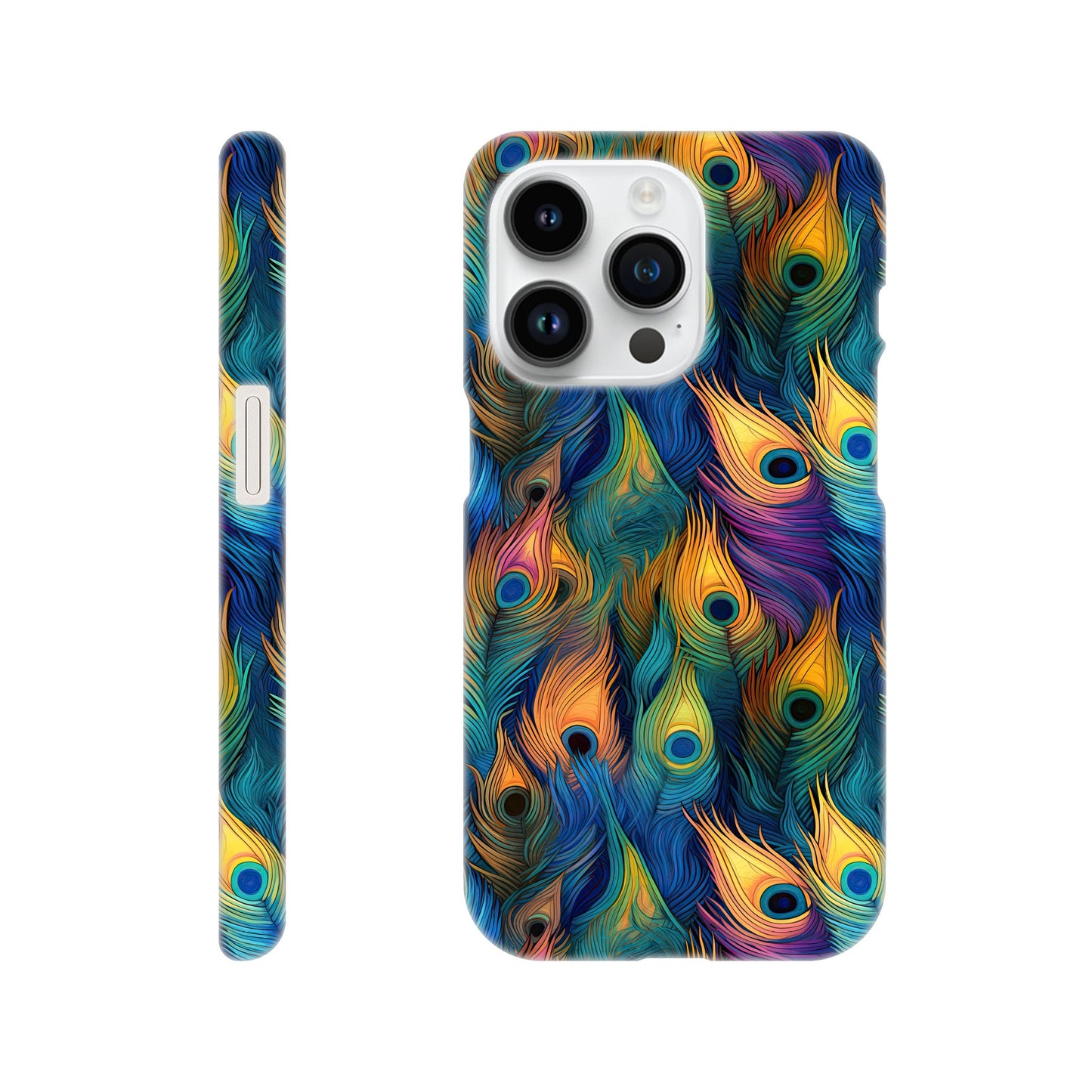 Feathered Elegance: All-Over Peacock Feather Slim Phone Case for Android and Apple