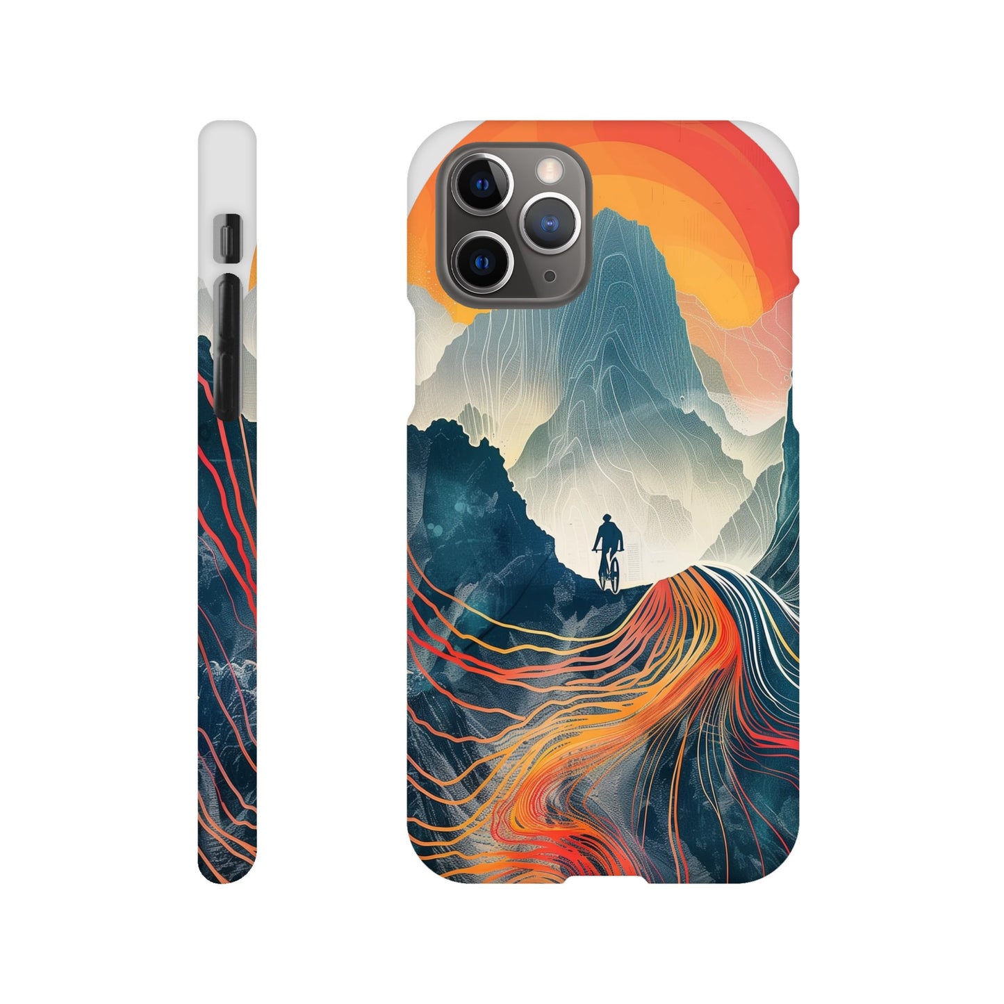 slim phone case with surreal mountain bike print