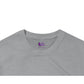 the purple melon neck lable on a light grey t-shirt