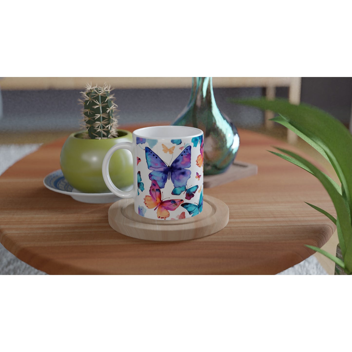 Whimsical Wings: 11oz Ceramic Mug with Watercolor Painted Butterflies