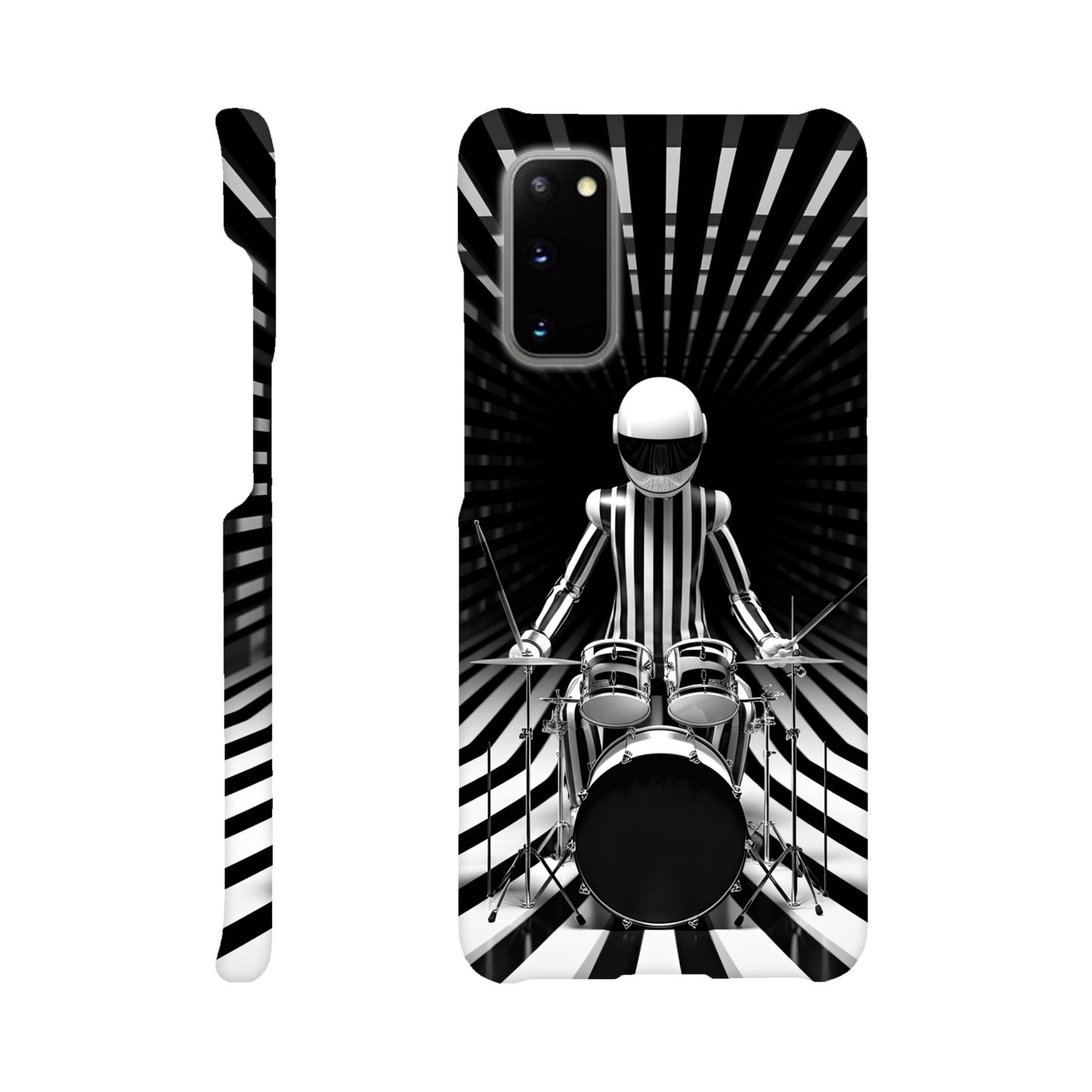 Galactic Grooves: Op-art Spaceman Drummer Slim Phone Case - Elevate Your Style to Cosmic Heights!