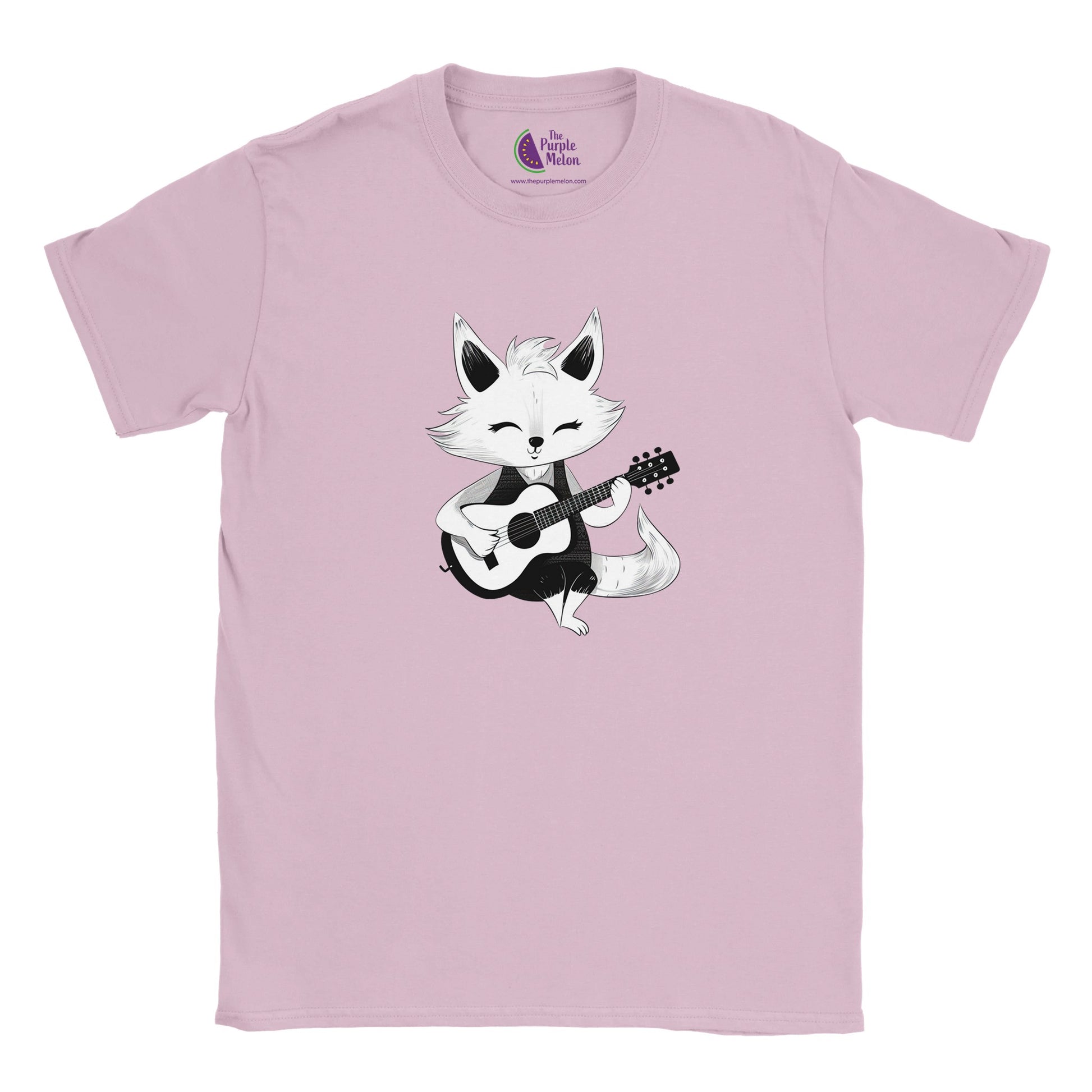 pink kids t-shirt with cute fox playing guitar print