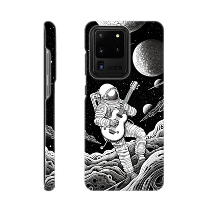 Space Serenade: Monochromatic Astronaut Guitarist in Space Phone Case