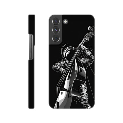 slim phone case with a double bass playing spaceman design