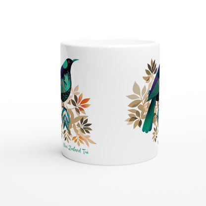 Ceramic coffee mug with New Zealand Tūī bird design