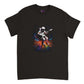 black t-shirt with a spaceman playing guitar print