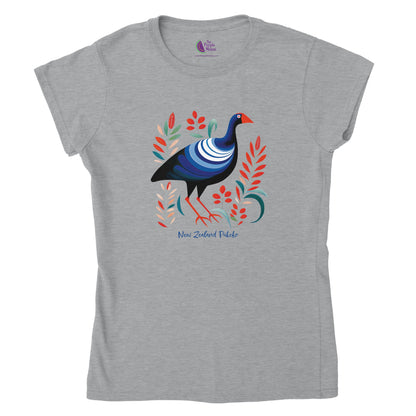 sports grey t-shirt with a new zealand pukeko print