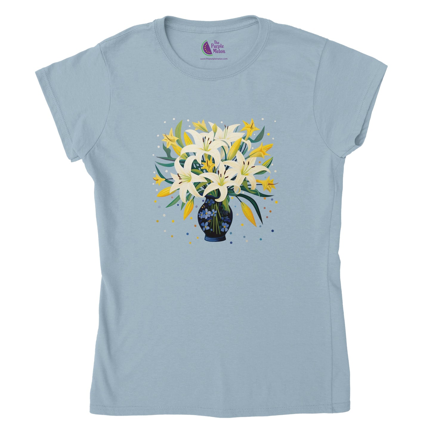 Light Blue t-shirt with a christmas lilies print