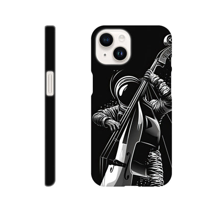 slim phone case with a double bass playing spaceman design