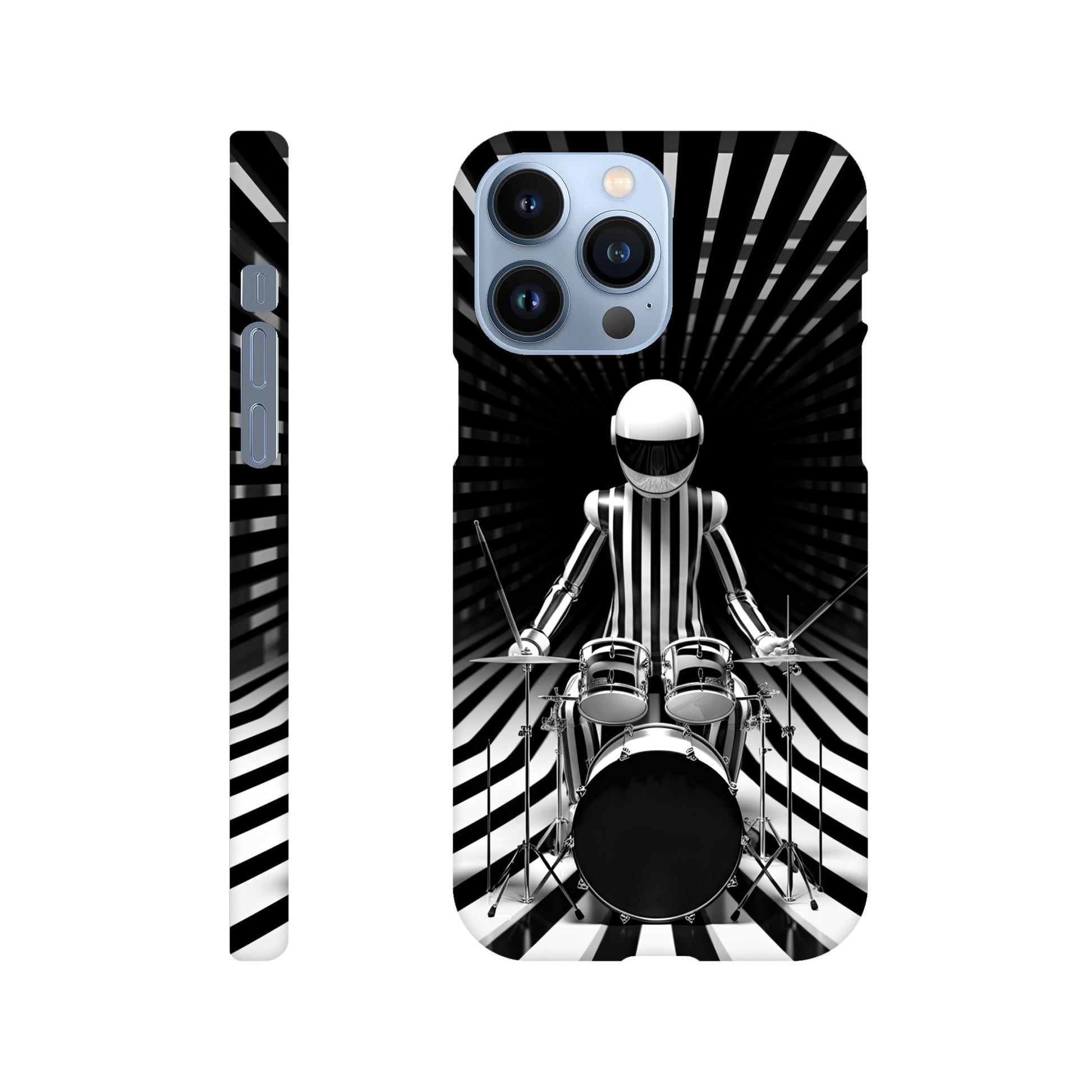 Op-art spaceman drummer print on phone case