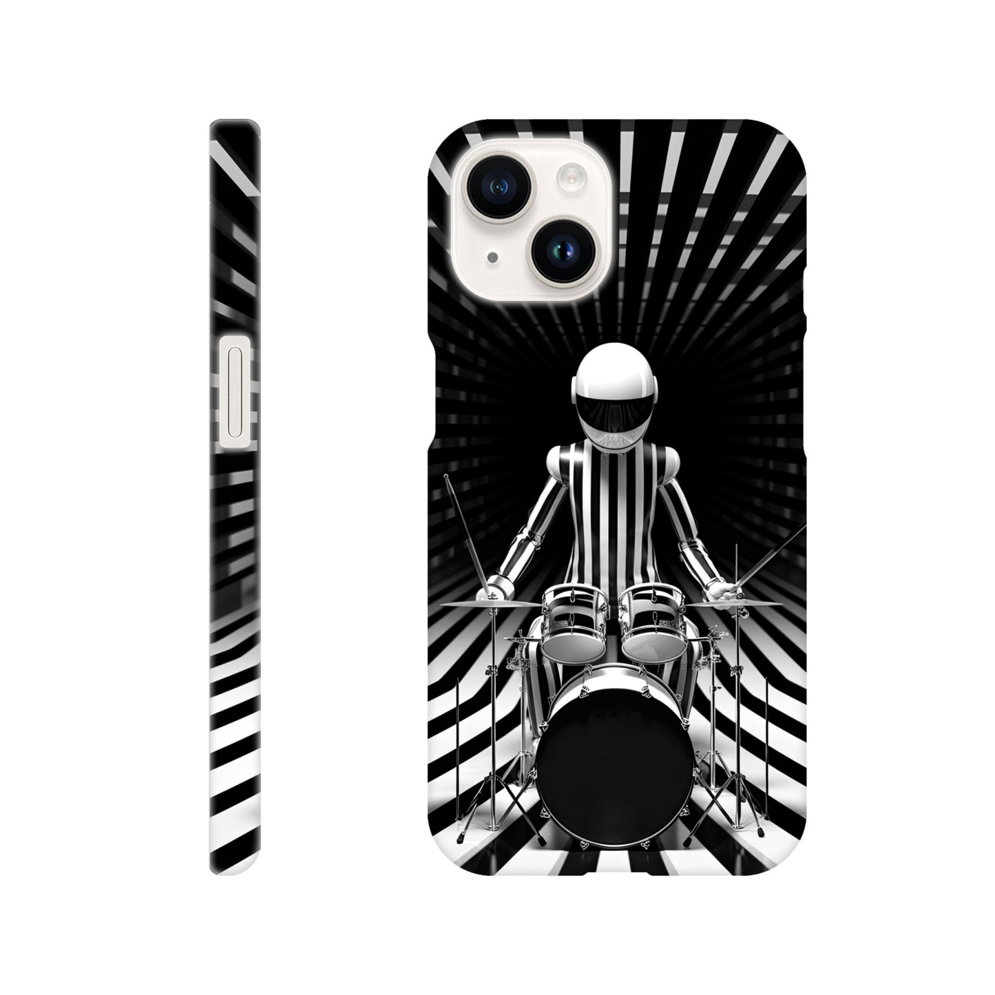 Galactic Grooves: Op-art Spaceman Drummer Slim Phone Case - Elevate Your Style to Cosmic Heights!