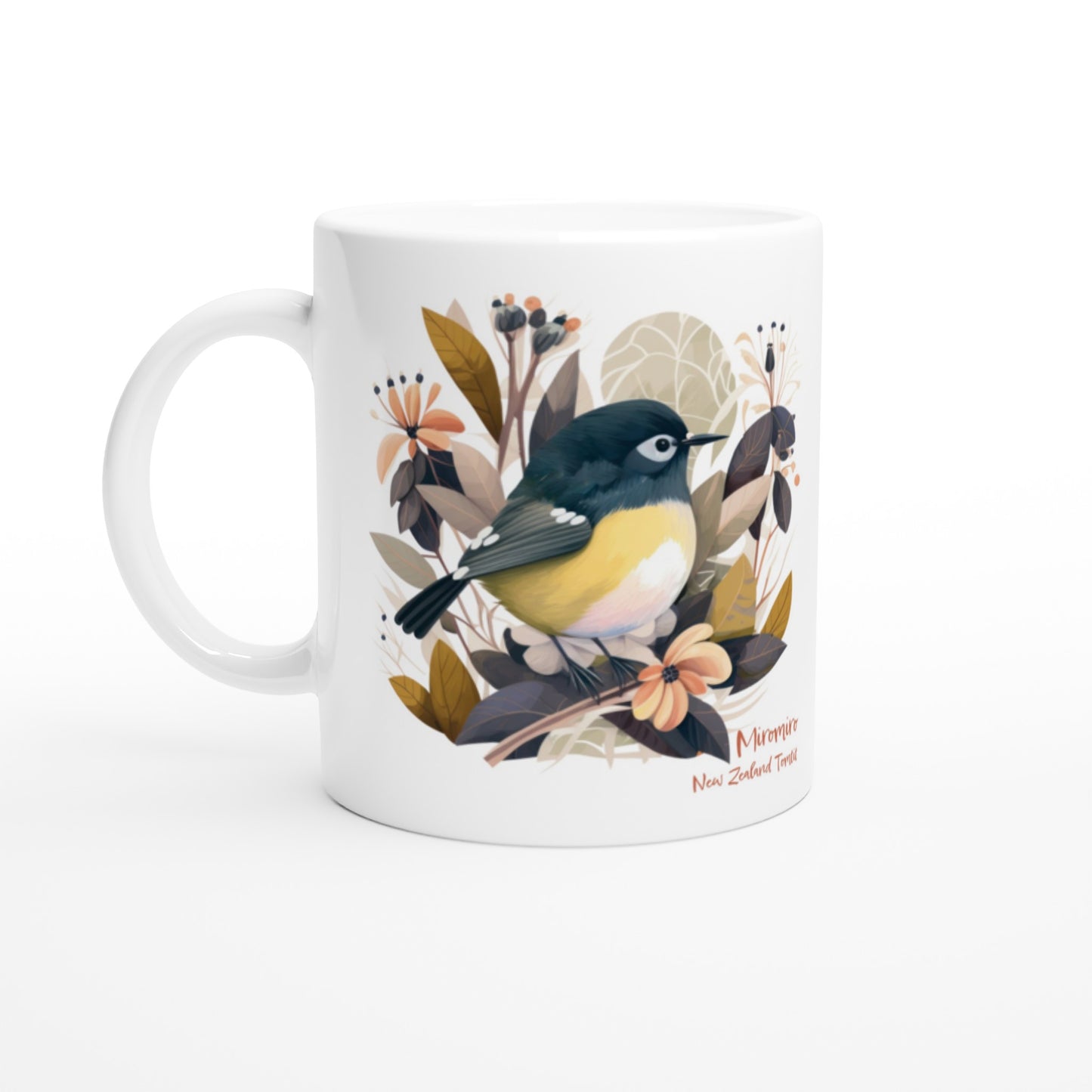 Enchanting Beauty: 11oz Ceramic Mug with New Zealand Tomtit Bird