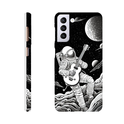 Space Serenade: Monochromatic Astronaut Guitarist in Space Phone Case