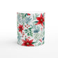 Joyful Sips: 11oz Ceramic Mug with Watercolor Christmas Poinsettia Flowers Print