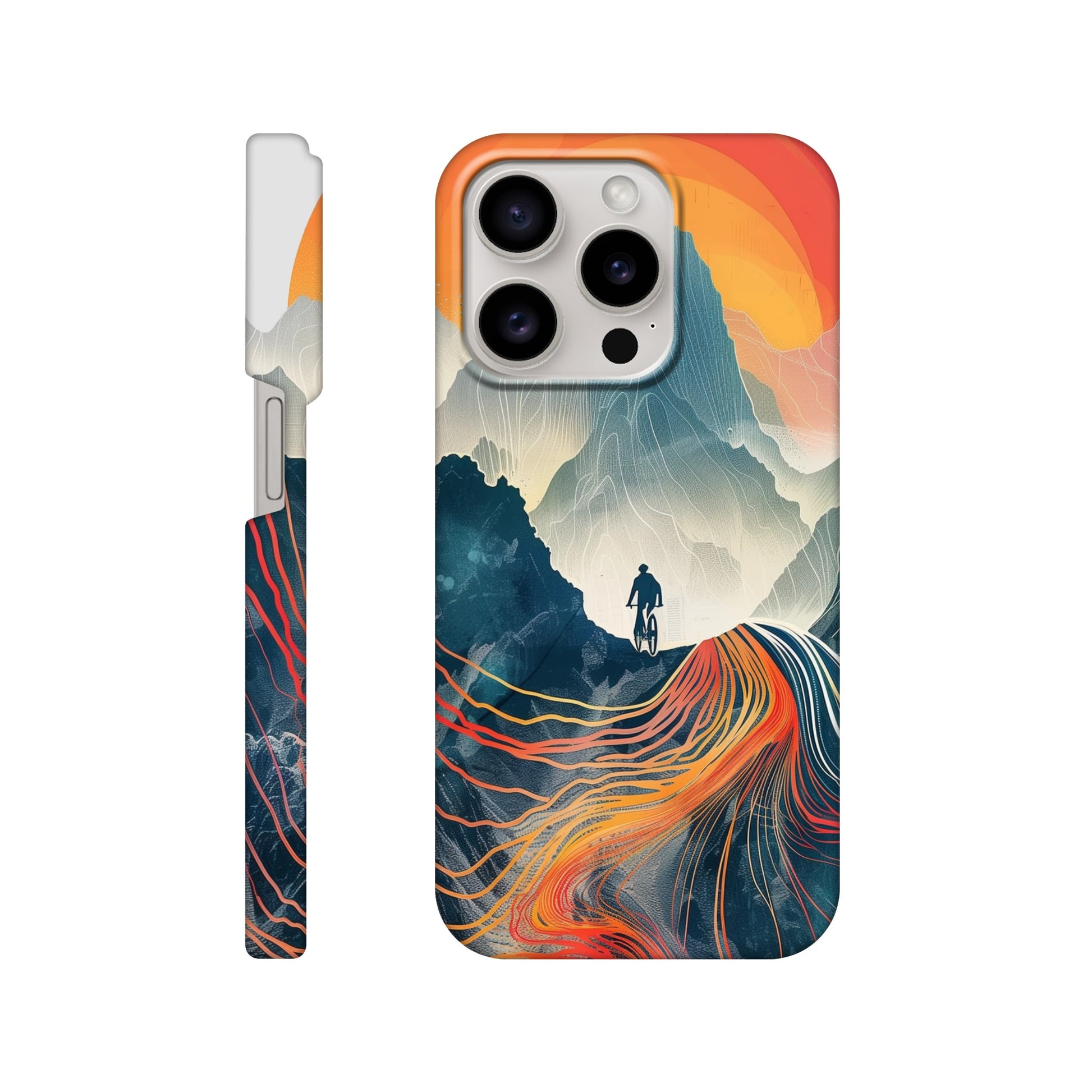 slim phone case with surreal mountain bike print