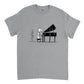 light grey t-shirt with a fox playing piano print