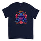 navy blue t-shirt with a colorful floral frog print