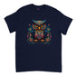 Navy blue t-shirt with a colorful floral owl print