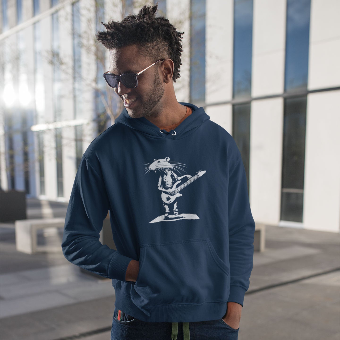 Rat Playing a Bass Guitar Premium Unisex Pullover Hoodie