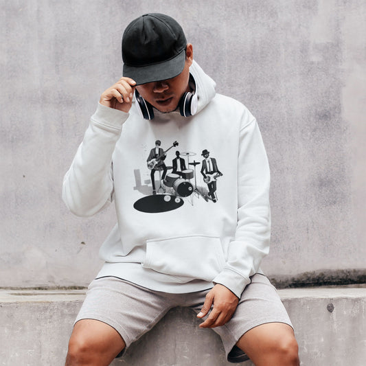 Jazz Trio Black and White Print Premium Unisex Pullover Hoodie.