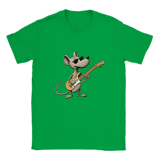 Cool rat playing a guitar print on green t-shirt