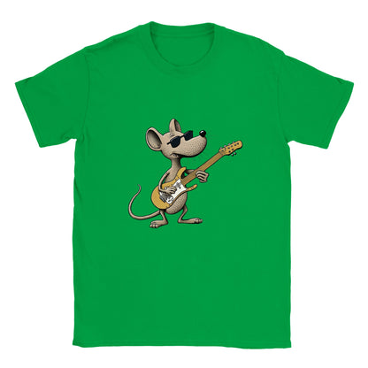 Cool rat playing a guitar print on green t-shirt