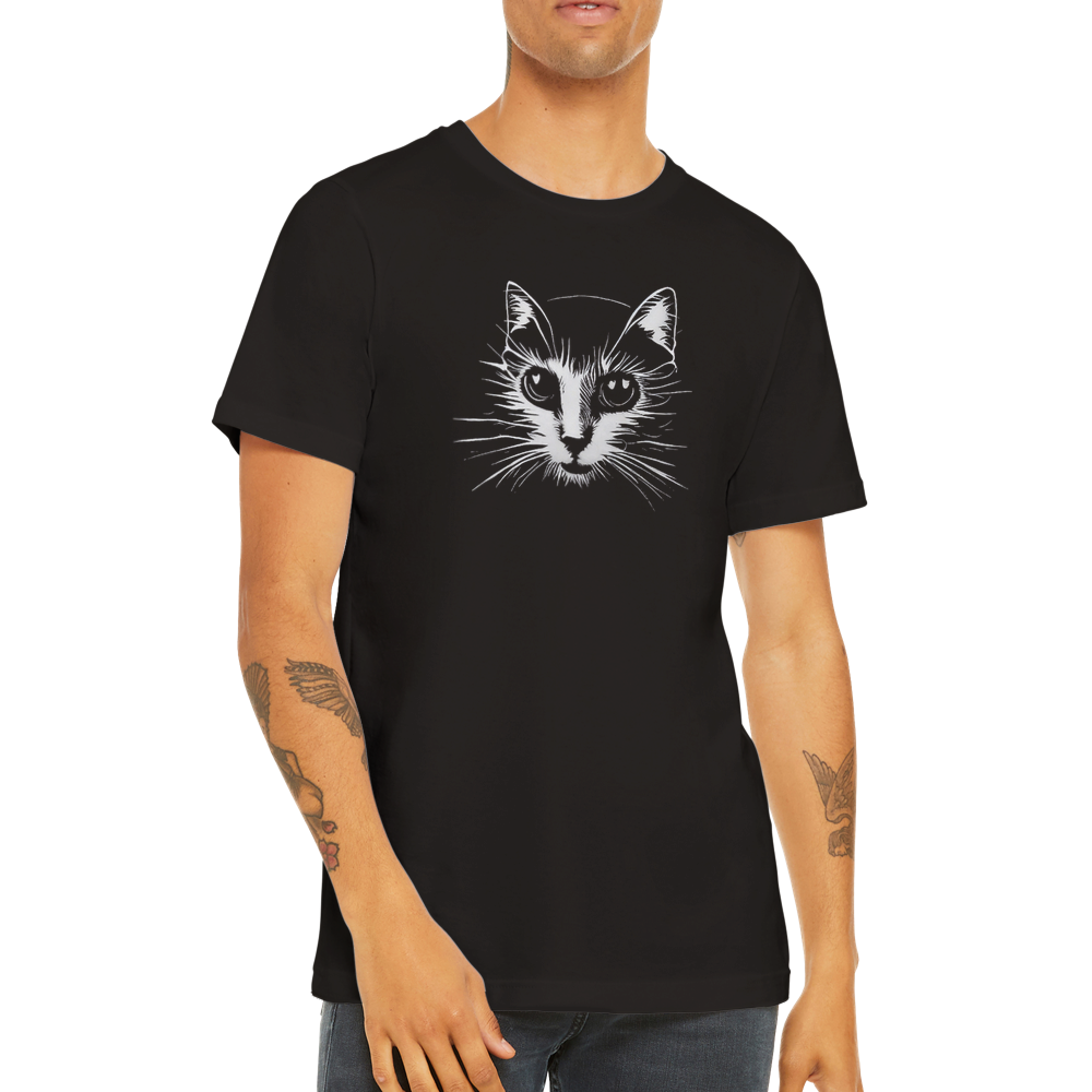 guy wearing a black t-shirt with a cat print