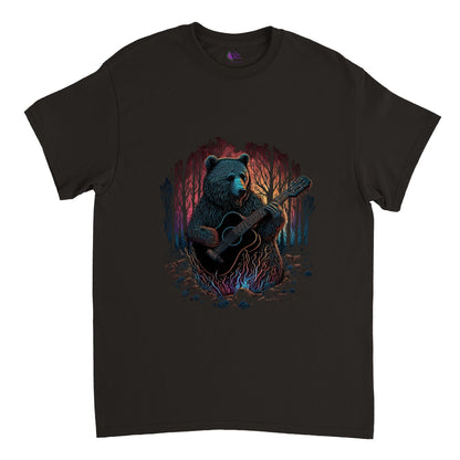 Bear playing acoustic guitar in the woods Heavyweight Unisex Crewneck T-shirt