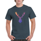 grey t-shirt with a rainbow moose print