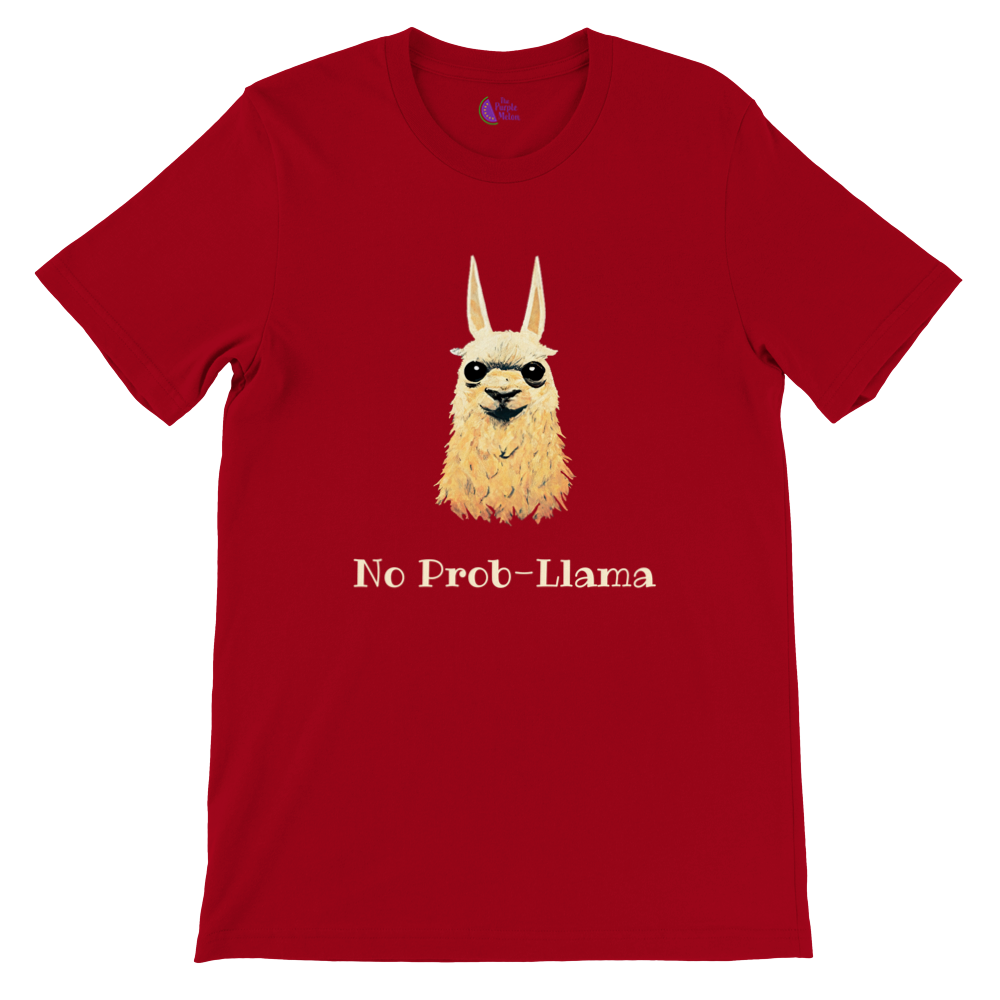 red t-shirt with a cute no prob-llama print