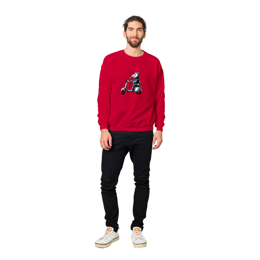 Rat Riding a Motor Scooter Classic Unisex Crewneck Sweatshirt