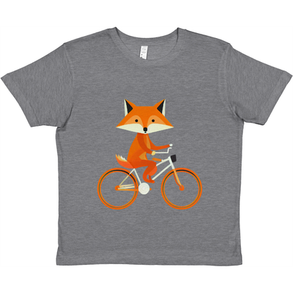 Royal grey t-shirt with a cute fox riding a bike print