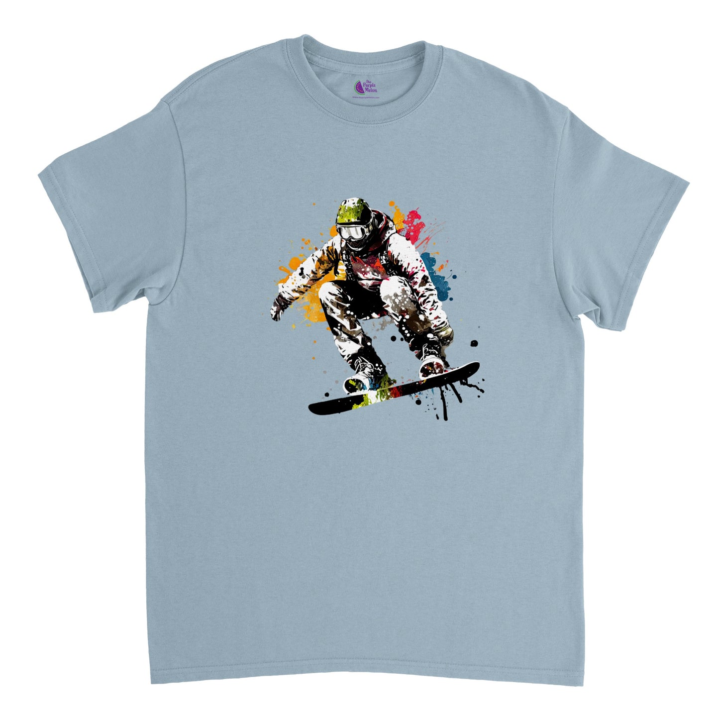 Light blue t-shirt with a snowboarder print