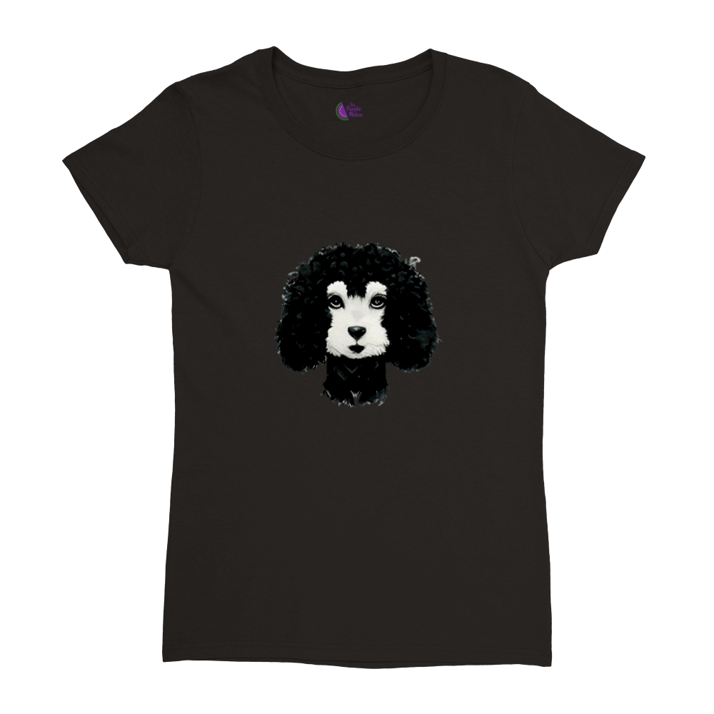 Black t-shirt with a black & white poodle print