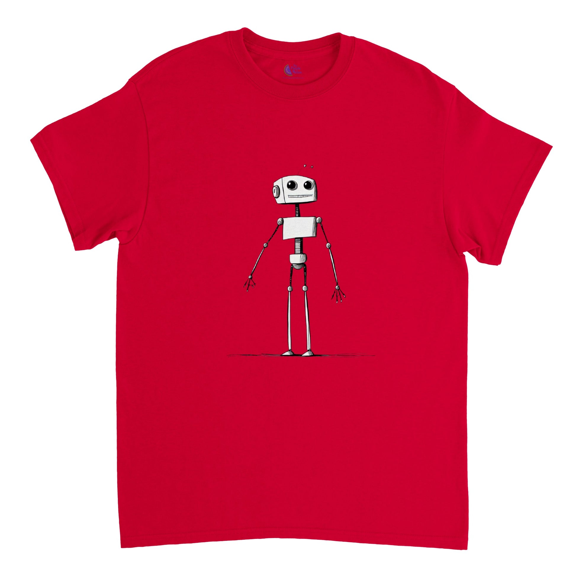 Red t-shirt with smiling robot illustration