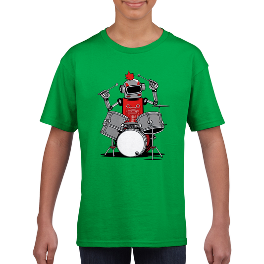 Robot Playing Drums Classic Kids Crewneck T-shirt