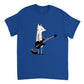 royal blue t-shirt with a fox playing the bass guiutar print