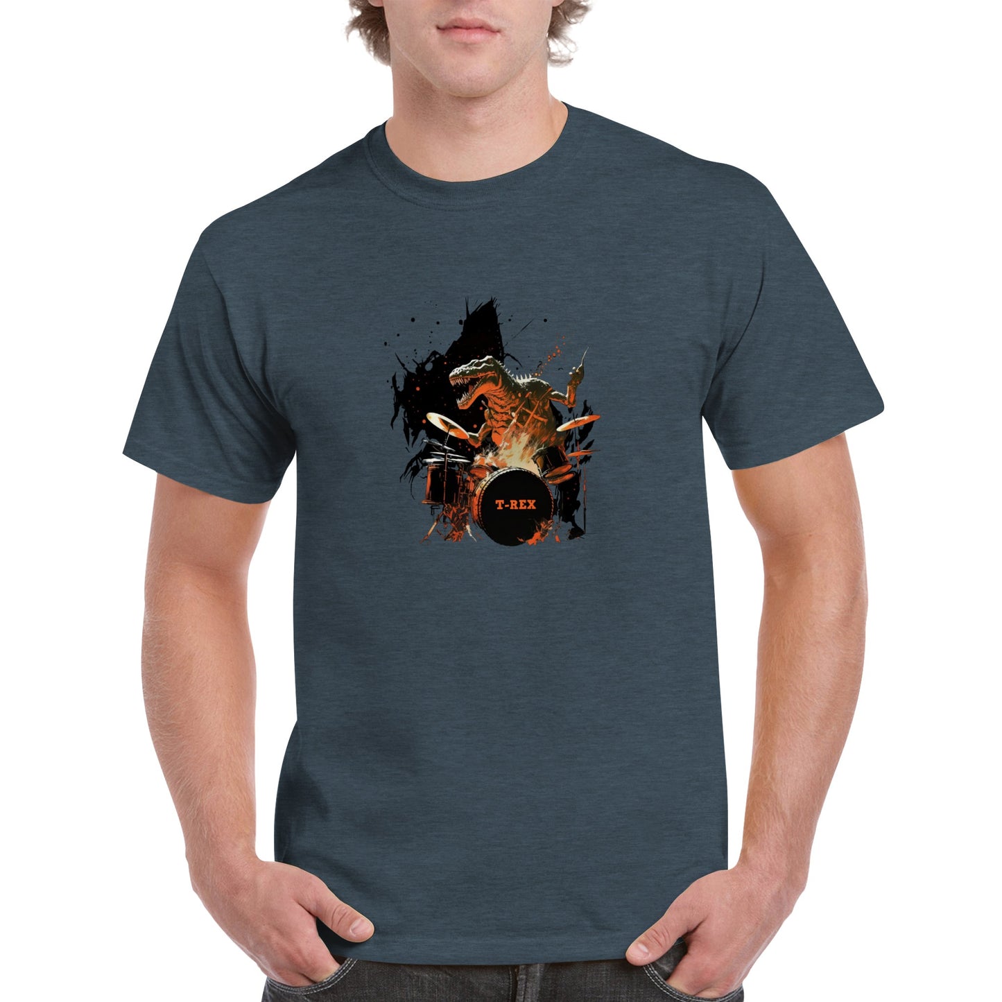 T-Rex Playing some Burning Drums Heavyweight Unisex Crewneck T-shirt