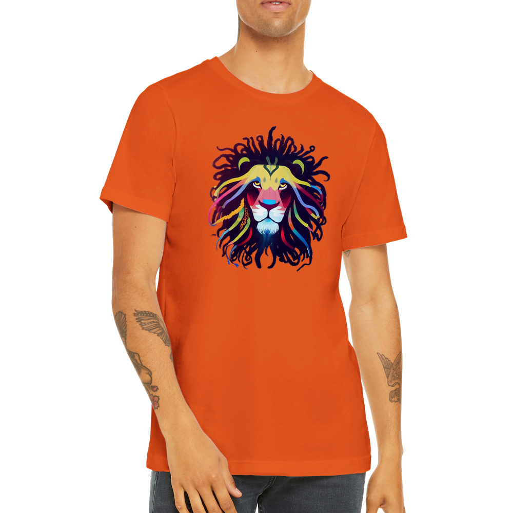 Roar in Style with our Colourful Lion with Dreadlocks Premium Unisex Crewneck T-Shirt