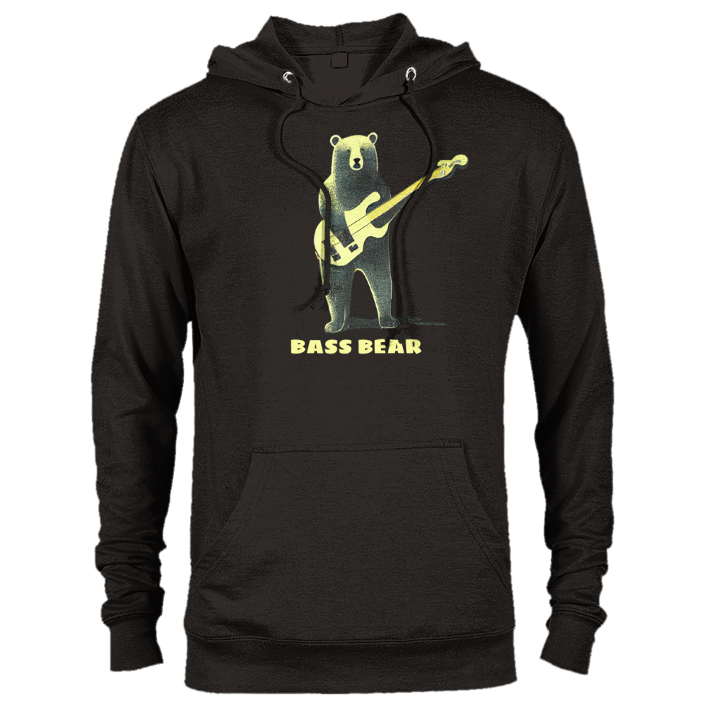 Bass Bear, Bear Playing a Bass Guitar Print Premium Unisex Pullover Hoodie