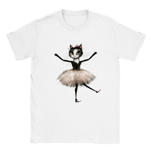 Kids white t-shirt with a kitten ballerina in a tutu