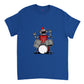 Blue t-shirt with a robot playing the drums graphic
