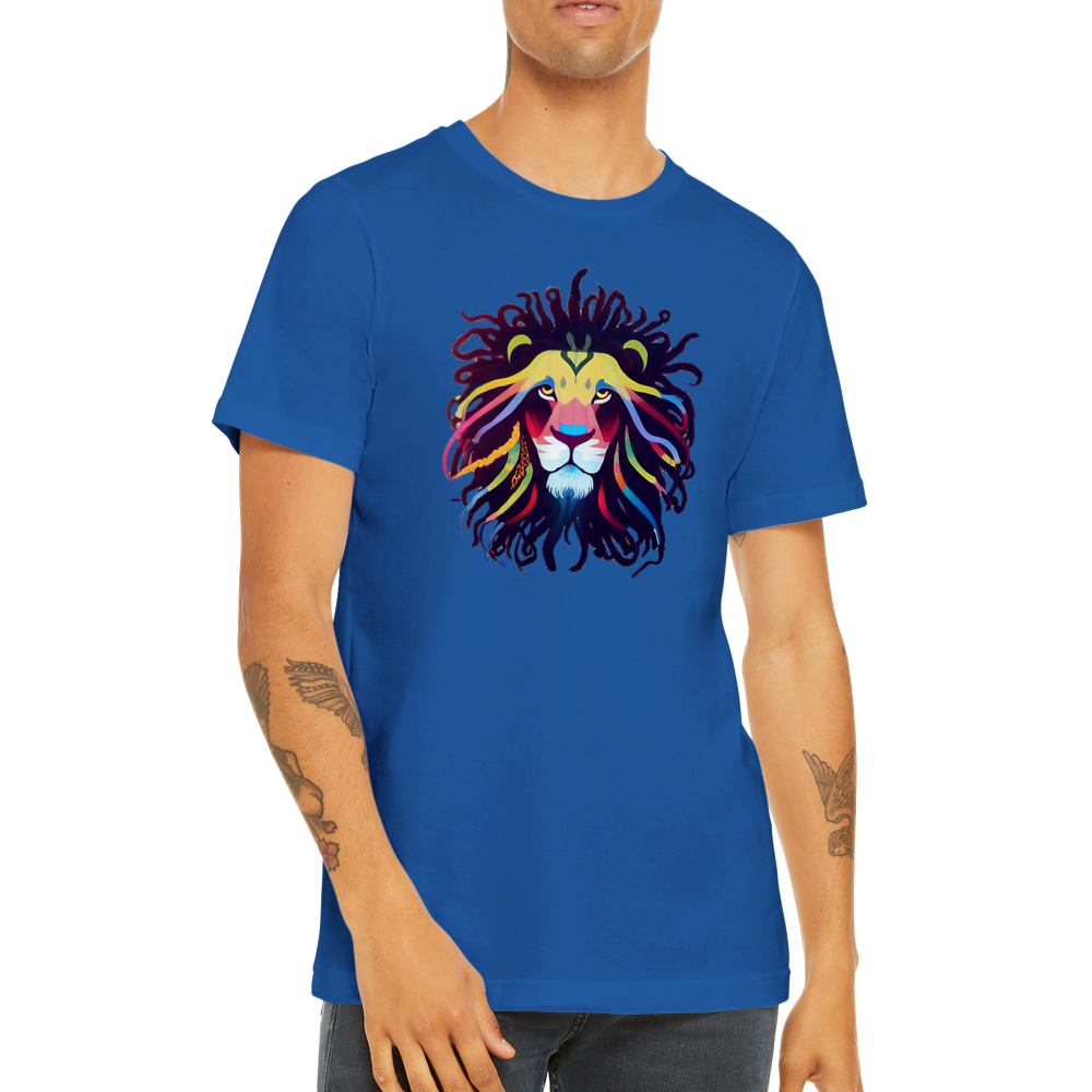 Roar in Style with our Colourful Lion with Dreadlocks Premium Unisex Crewneck T-Shirt