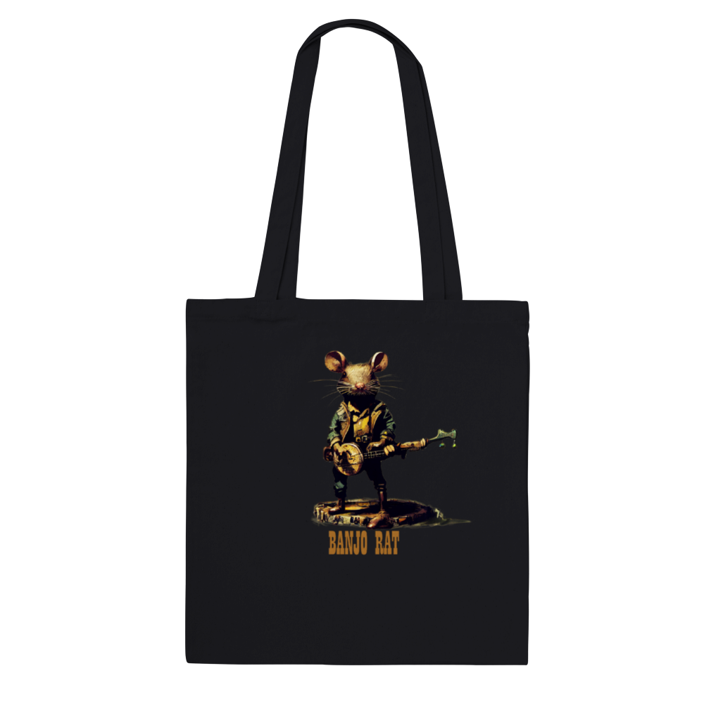 Black tote bag with Banjo Rat print